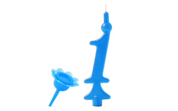 BIRTHDAY CANDLE WITH PRICKING STAND - DIGITS BLUE 1