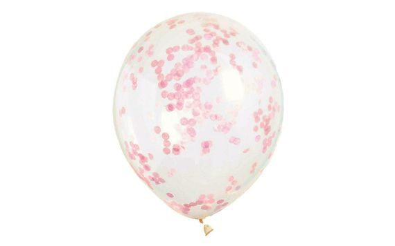 BALLOONS 6 PCS 30 CM - TRANSPARENT WITH PINK CONFETTI