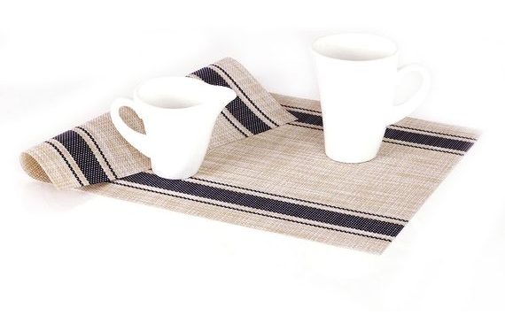 PLASTIC PLACEMAT- BEIGE WITH BLUE STRIPES