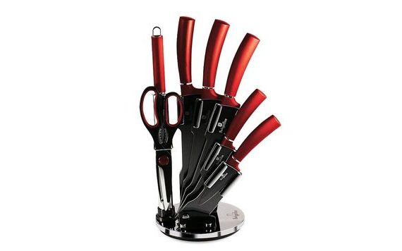 8-PIECE KNIFE SET WITH NON-STICK COATING IN BURGUNDY METALLIC LINE