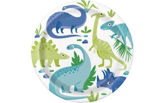 DINOSAUR PAPER PLATES - GREEN AND BLUE - 8 PCS