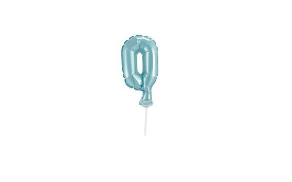 BALLOON FOIL NUMERALS TURQUOISE (TIFFANY) 12,5 CM - 0 WITH HOLDER