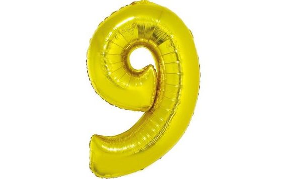GOLD FOIL NUMBER BALLOON 35 CM - 9 (NOT HELIUM FILLABLE)