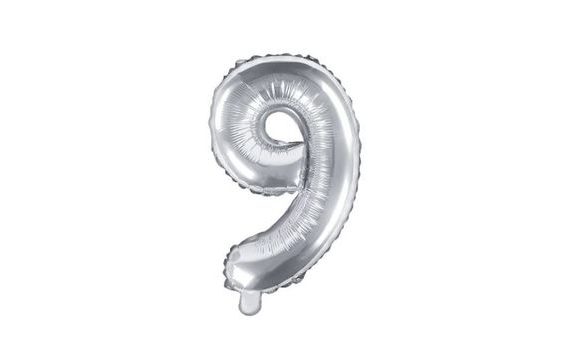 BALÓN FOLIOVÝ ČÍSLICE STŘÍBRNÉ 35 CM - 9 (NELZE PLNIT HELIEM)