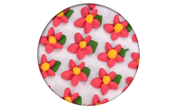 SUGAR DECORATION - PIPED FLOWERES SIMPLE WITH A LEAF 35 PC. RED