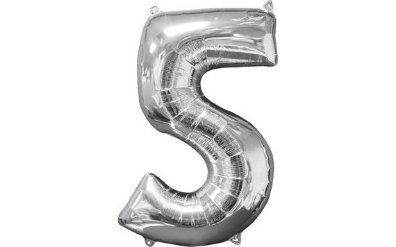 BALÓNEK FÓLIOVÝ NAROZENINY ČÍSLO 5 STŘÍBRNÝ 66CM