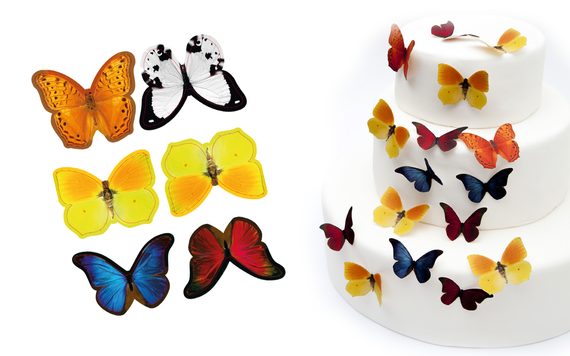 COLOURFUL BUTTERFLIES - DECORATION MADE OF EDIBLE PAPER