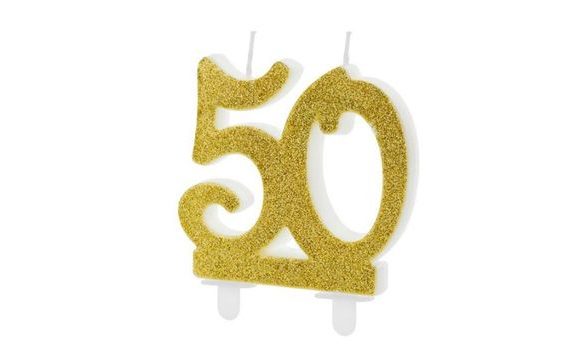BIRTHDAY CANDLE 50, GOLD - 7,5 CM