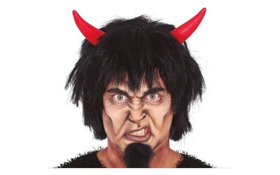 BLACK DEVIL HORNS WIG WITH HAIR - SAINT NICHOLAS - CHRISTMAS