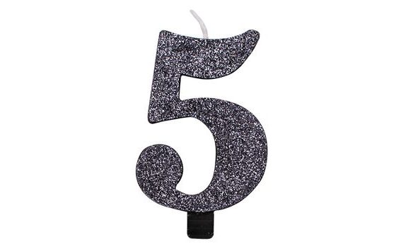 SVIEČKA ČÍSLO 5 ČIERNA S GLITROM 9,5 CM