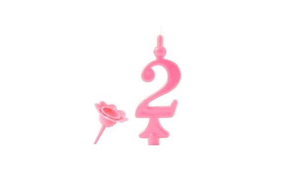 BIRTHDAY CANDLE WITH STICK-ON STAND - DIGITS PINK 2