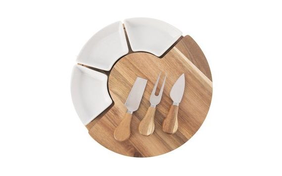 SAJTKÉSZÍTŐ VÁGÓDESZKA KERÁMIA TÁLKÁKKAL, 28 CM