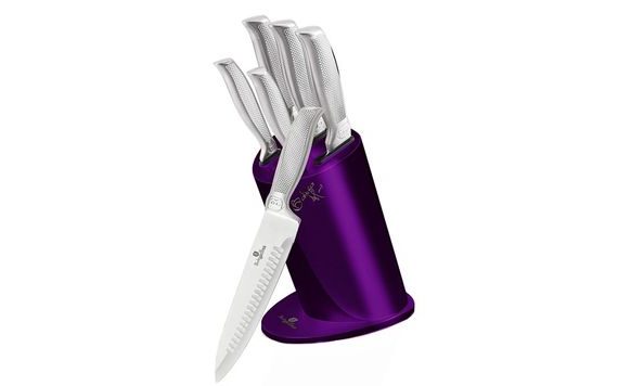 6-PIECE KNIFE SET IN STAND ROYAL PURPLE METALLIC LINE KIKOZA COLLECTION BERLINGERHAUS BH-2269