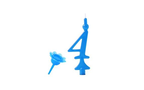 BIRTHDAY CANDLE WITH PRICKING STAND - NUMBERS BLUE 4