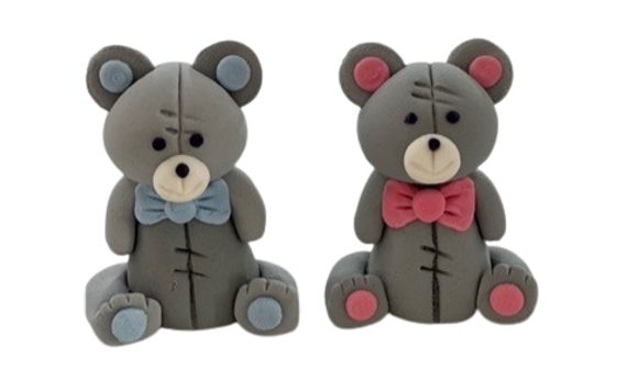 SUGAR CAKE DECORATION – TEDDY BEAR WITH BLUE BOW TIE