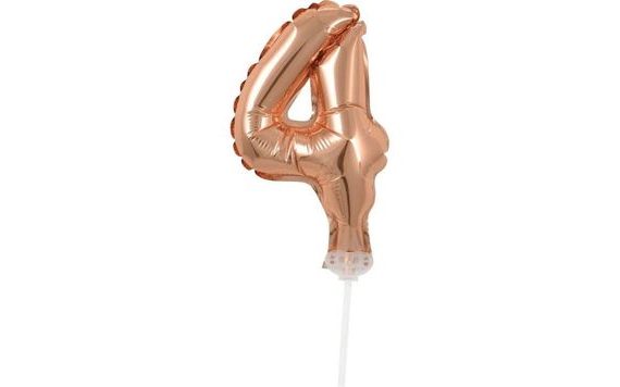 BALÓN FOLIOVÝ ČÍSLICE - 4 - RŮŽOVO ZLATÁ - ROSE GOLD 12,5 CM S DRŽÁKEM