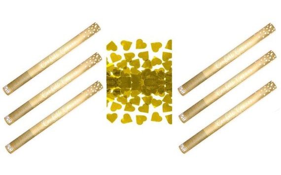 KONFETY 60CM - 6KS ZLATÉ METALICKÉ SRDCE - SVATBA / VALENTÝN