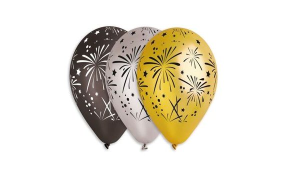 METALICKÝ BALÓNEK OHŇOSTROJ - 1 KS - SILVESTR - 28 CM