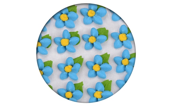 SUGAR DECORATION - FLOWERS SIMPLE WITH A LEAF 35 PC. BLUE