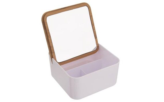 WHITNEY COSMETIC CONTAINER IN PLASTIC/BAMBOO WITH MIRROR