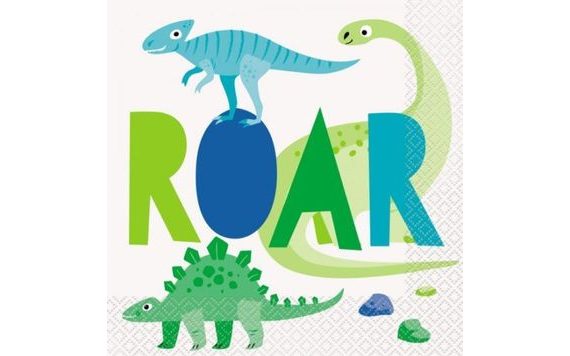 DINO PAPER NAPKINS - BLUE-GREEN - 32X32 CM, 16 PCS