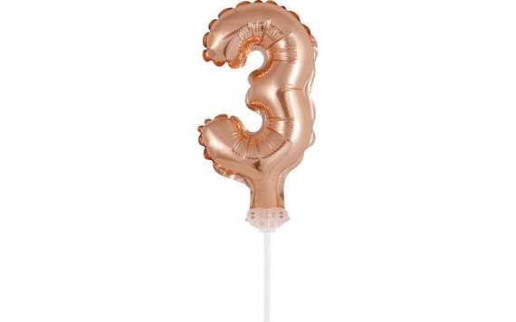 BALLOON FOIL NUMERALS - 3 - ROSE GOLD 12,5 CM WITH HOLDER