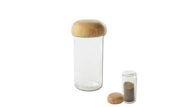 SPICE JAR GLASS/WOOD 1 PC