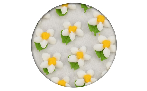 SUGAR DECORATION - PIPED FLOWERS SIMPLE WITH A LEAF 35 PC. WHITE