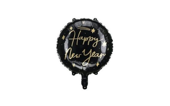 BLACK FOIL BALLOON HAPPY NEW YEAR - NEW YEAR'S EVE - 45 CM