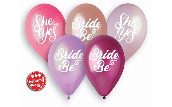 LATEX BALLOONS 33 CM - "BRIDE TO BE" - "SHE SAID YES" - BACHELORETTE PARTY - 5 PCS