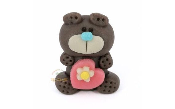 OCCASION CAKE FIGURE – GREY TEDDY BEAR WITH PINK HEART