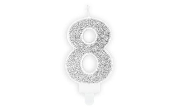 BIRTHDAY CANDLE 8, SILVER, 7 CM