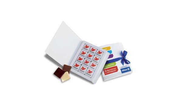 PROMOTIONAL CHOCOLATE BOOK 24X5G (12X5G) WITH RIBBON IN YOUR DESIGN/LOGO – FROM 100 PCS