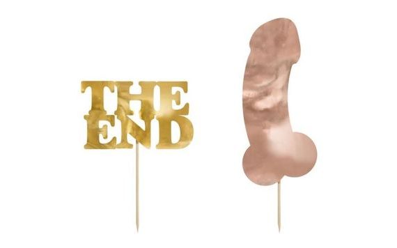 CAKE DECORATIONS PENIS ROSE GOLD AND "THE END" GOLD - 2 PCS - BACHELORETTE PARTY