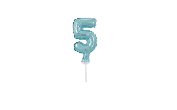 BALLOON FOIL NUMERALS TURQUOISE (TIFFANY) 12,5 CM - 5 WITH HOLDER