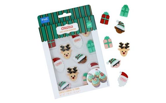 EDIBLE CHRISTMAS SUGAR DECORATIONS - SANTA IS COMING TO TOWN (SET OF 12)