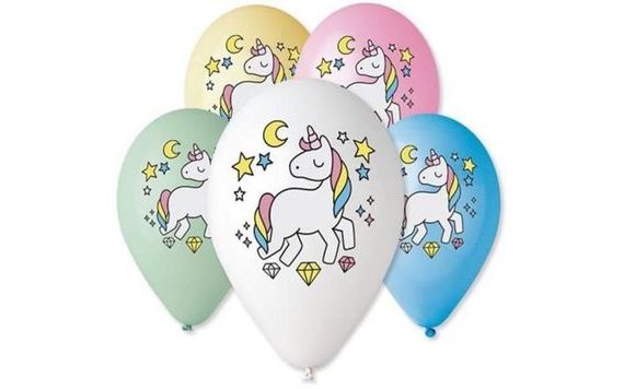 BALLOONS 30 CM, MIX OF COLOURS - UNICORN 5 PCS