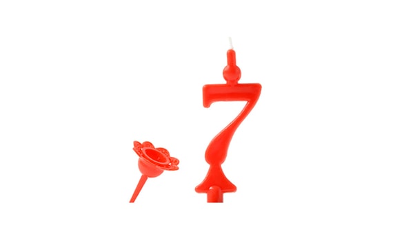 BIRTHDAY CANDLE WITH PRICKING STAND - RED NUMERAL 7