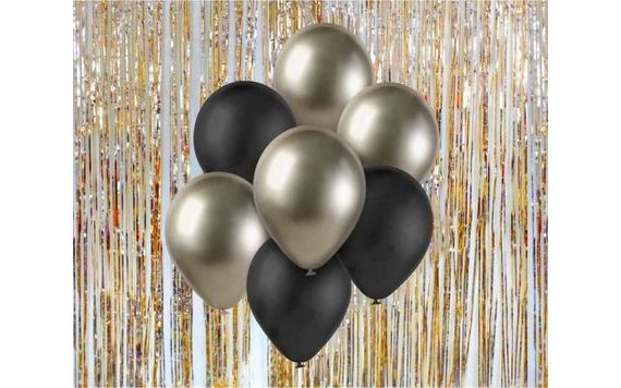 SADA LATEXOVÝCH BALÓNOV - CHROMOVANÁ PROSECCO, ČIERNA 7 KS - 30 CM