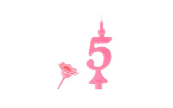 BIRTHDAY CANDLE WITH PINCH STAND - DIGITS PINK 5