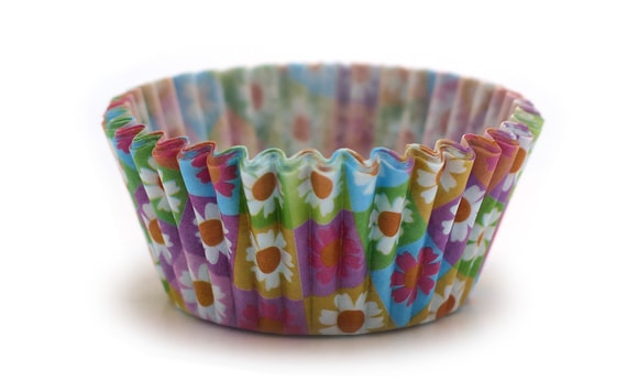 CONFECTIONERY PAPER CASES 50 X 30 MM (150 PC.) - COLOURFUL DIAMOND DESIGN WITH FLOWERS