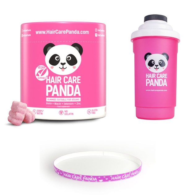 Výhodný komplet - Vitamíny na vlasy Hair Care Panda 300 g + Shaker 600 ml +  Čelenka | Noble Health | Péče o vlasy | Všechny produkty | Čistá Medicína