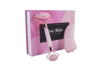 Luxusní dárková sada - růženínový kámen (Gua Sha) na tělo + řůženínový masážní váleček na obličej (jade roller)