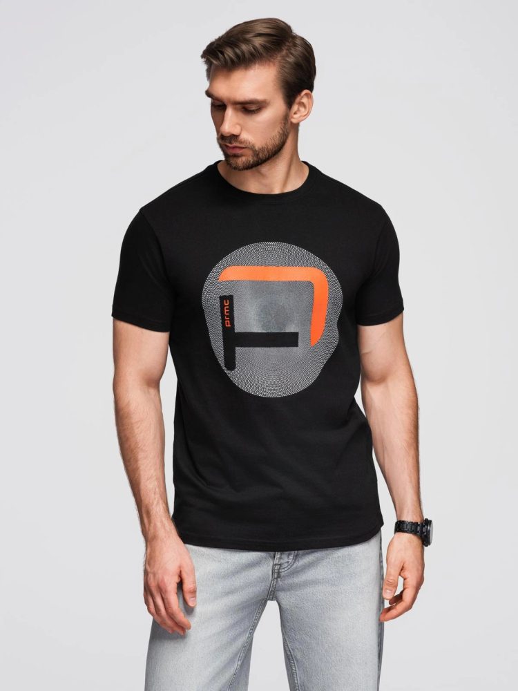 E-shop Čierne pánske tričko s trendy potlačou V2 TSPT-0245