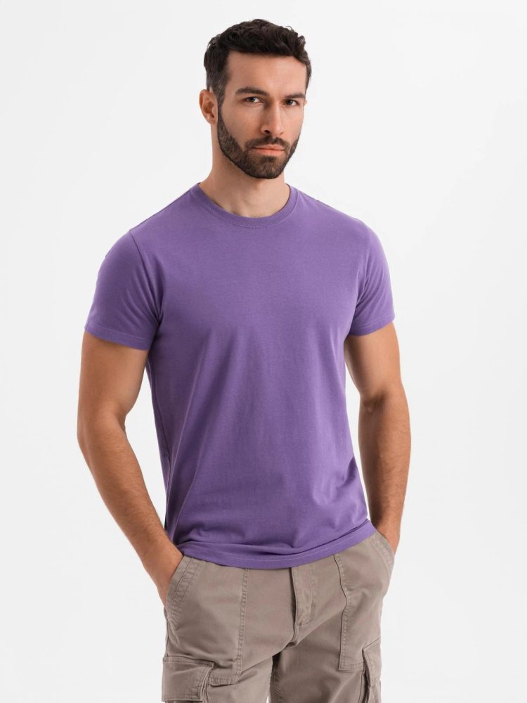 E-shop Basic fialové bavlnené tričko s okrúhlym výstrihom V13 TSBS-0236