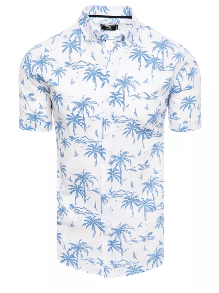 E-shop Biela pánska letná košeľa so svetlomodrou potlačou