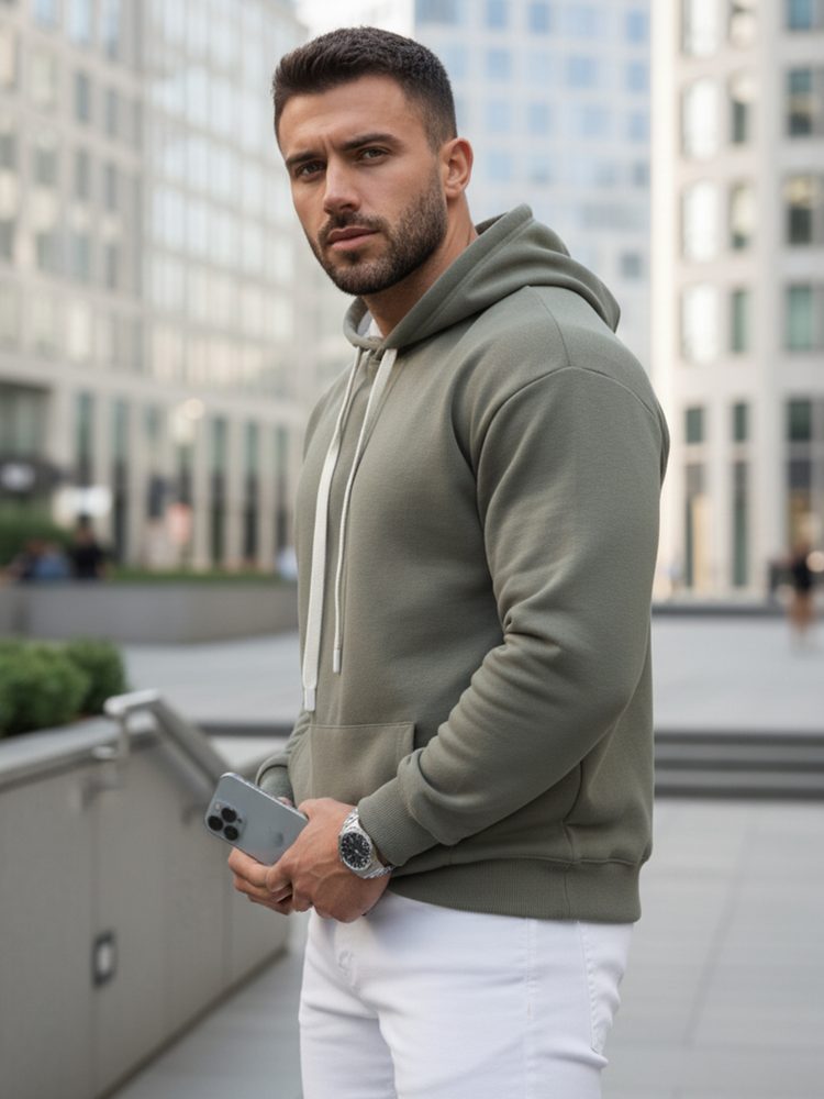 Trendy mikina pre mužov s kapucňou -khaki