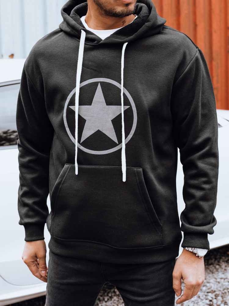 E-shop Originálna čierna pánska mikina s potlačou a s kapucňou