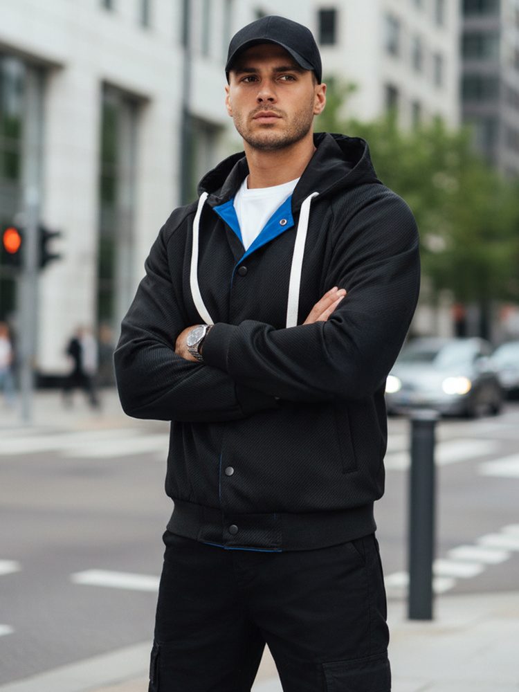 Prechodná bunda pre pánov s kapucňou modrá/čierna