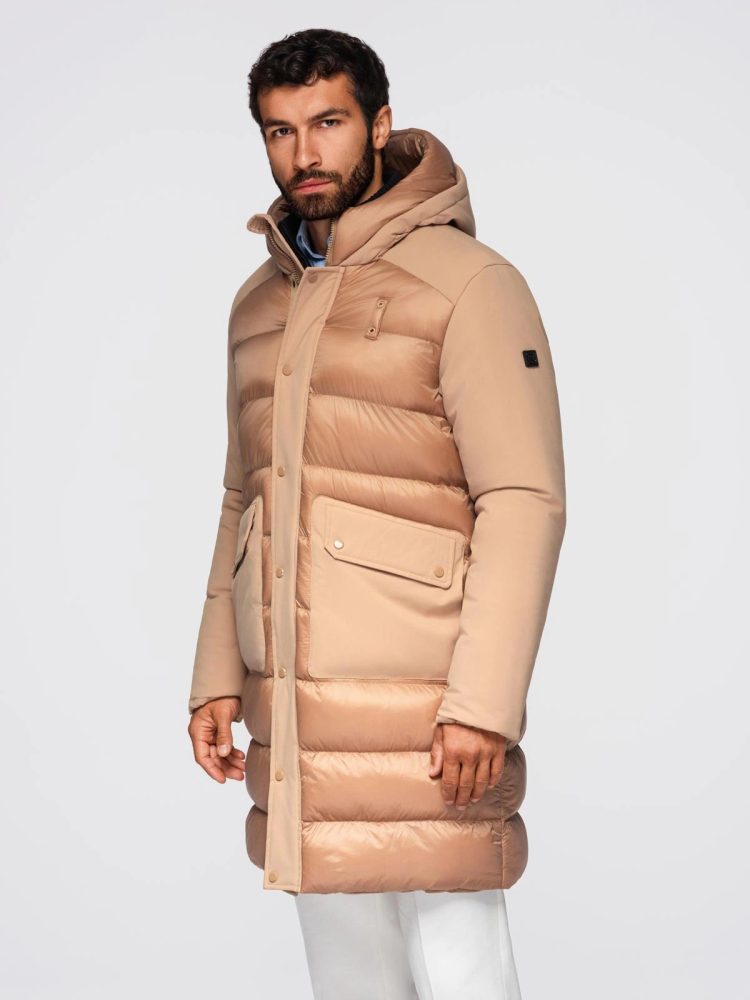 E-shop Prešívaná béžová pánska parka s vreckami V2 JALJ-0308